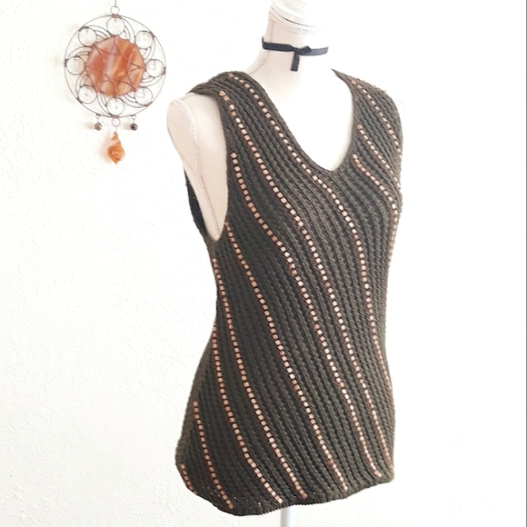 Liz Claiborne Green Knit Sweater Vest with Wooden Beads Size Large - Picture 4 of 10
